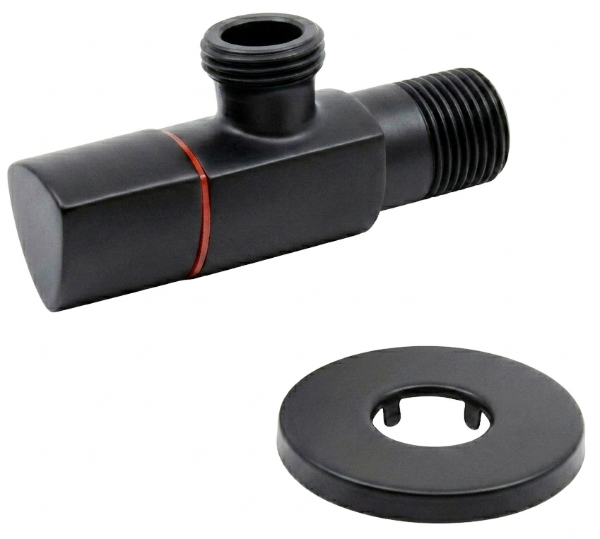 Угловой кран Schlosser DN15 1/2"x1/2", черный мат. (606000016.RAL90051LM) в интернет-магазине, главное фото