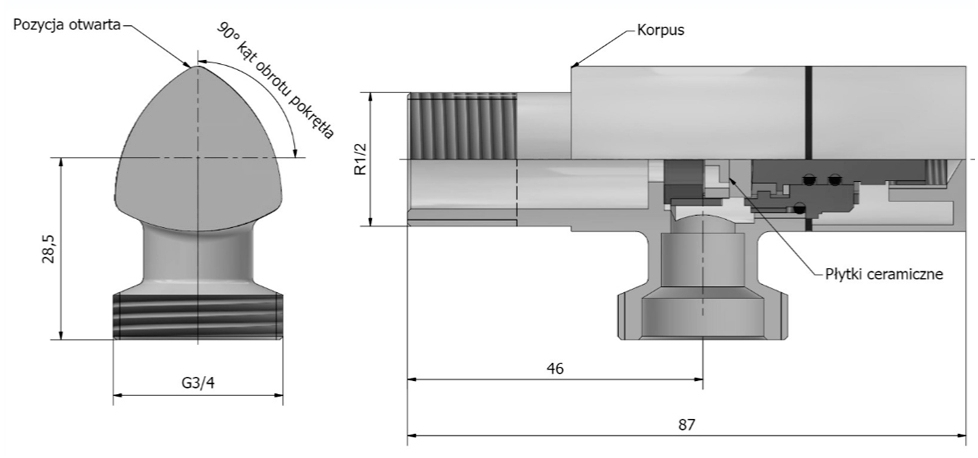 Schlosser DN15 1/2"x3/4", черный мат. (606000091.RAL90051LM) Габаритные размеры