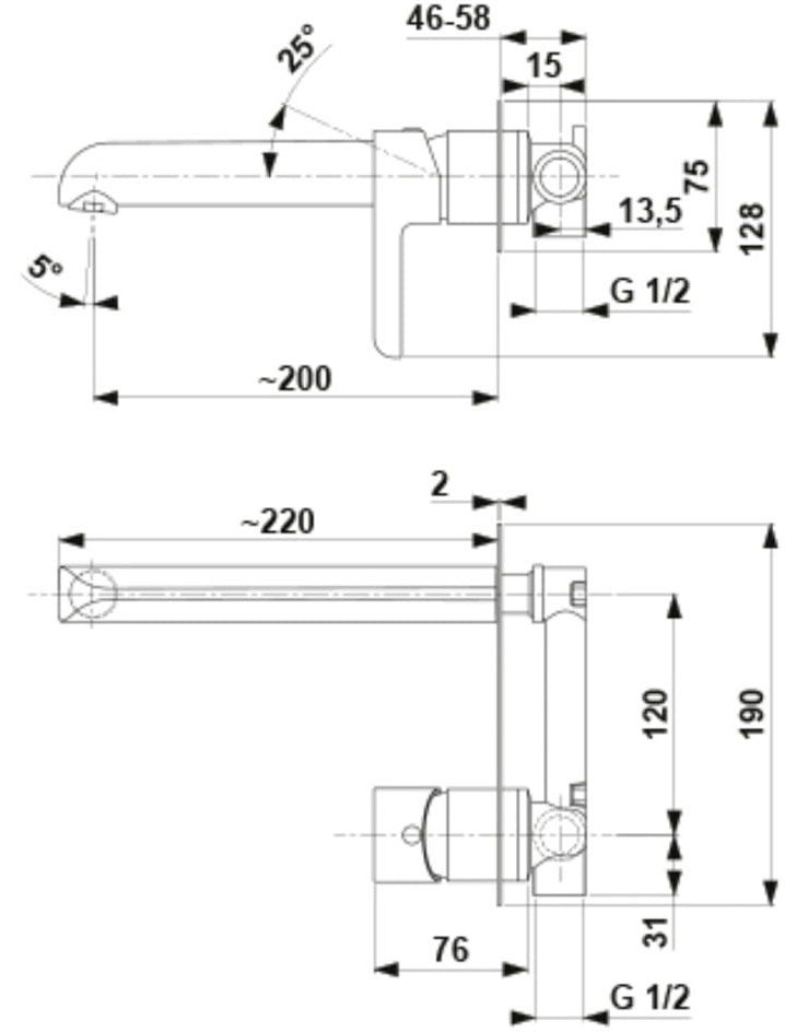 KFA Armatura Angelit White/Chrome 4729-810-40 Габаритные размеры