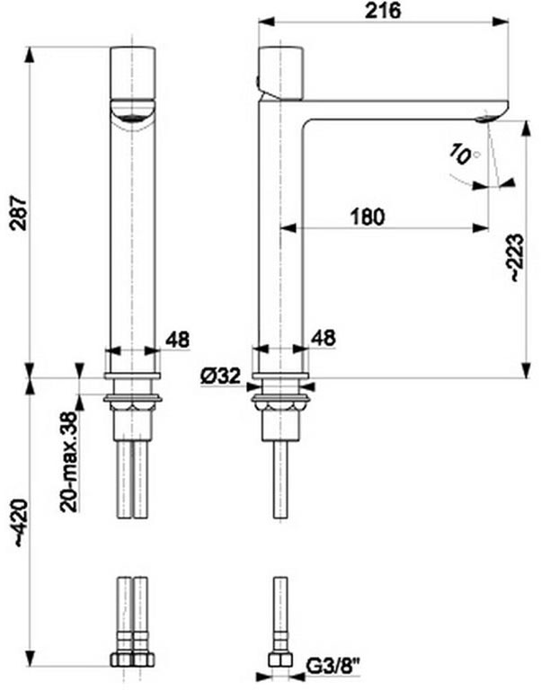 KFA Armatura Morganit Chrome 4922-612-00 Габаритные размеры