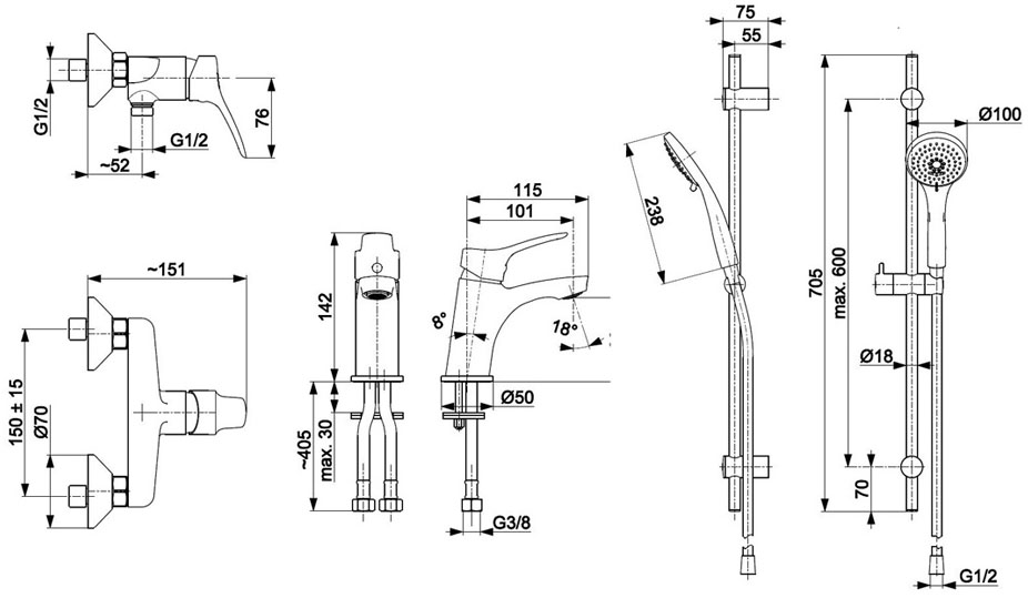 KFA Armatura Morris Chrome 5241-002-00 Габаритные размеры