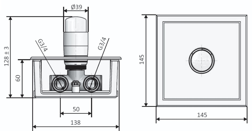 Schlosser RTL G3/4 белый (603200031) Габаритные размеры