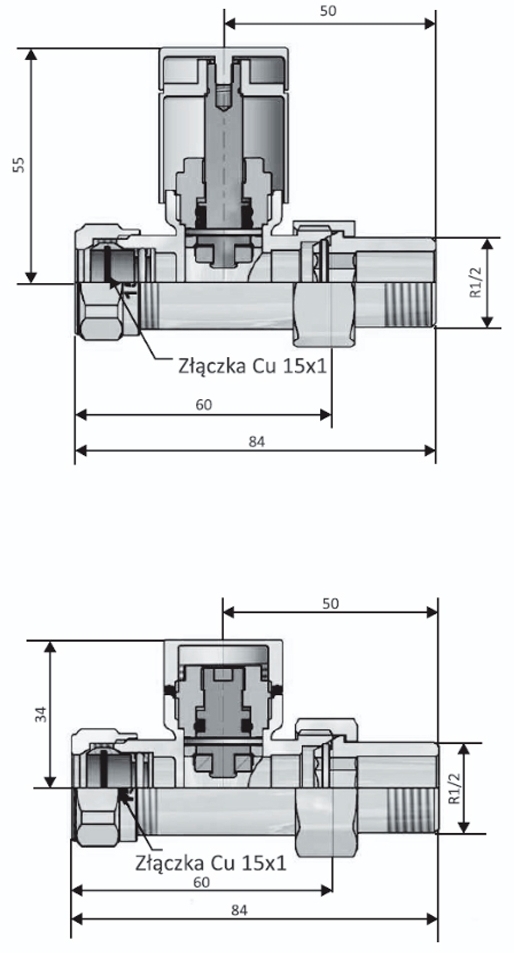 Schlosser Elegant GZ1/2xGW1/2 прямой, белый (604200111) Габаритные размеры
