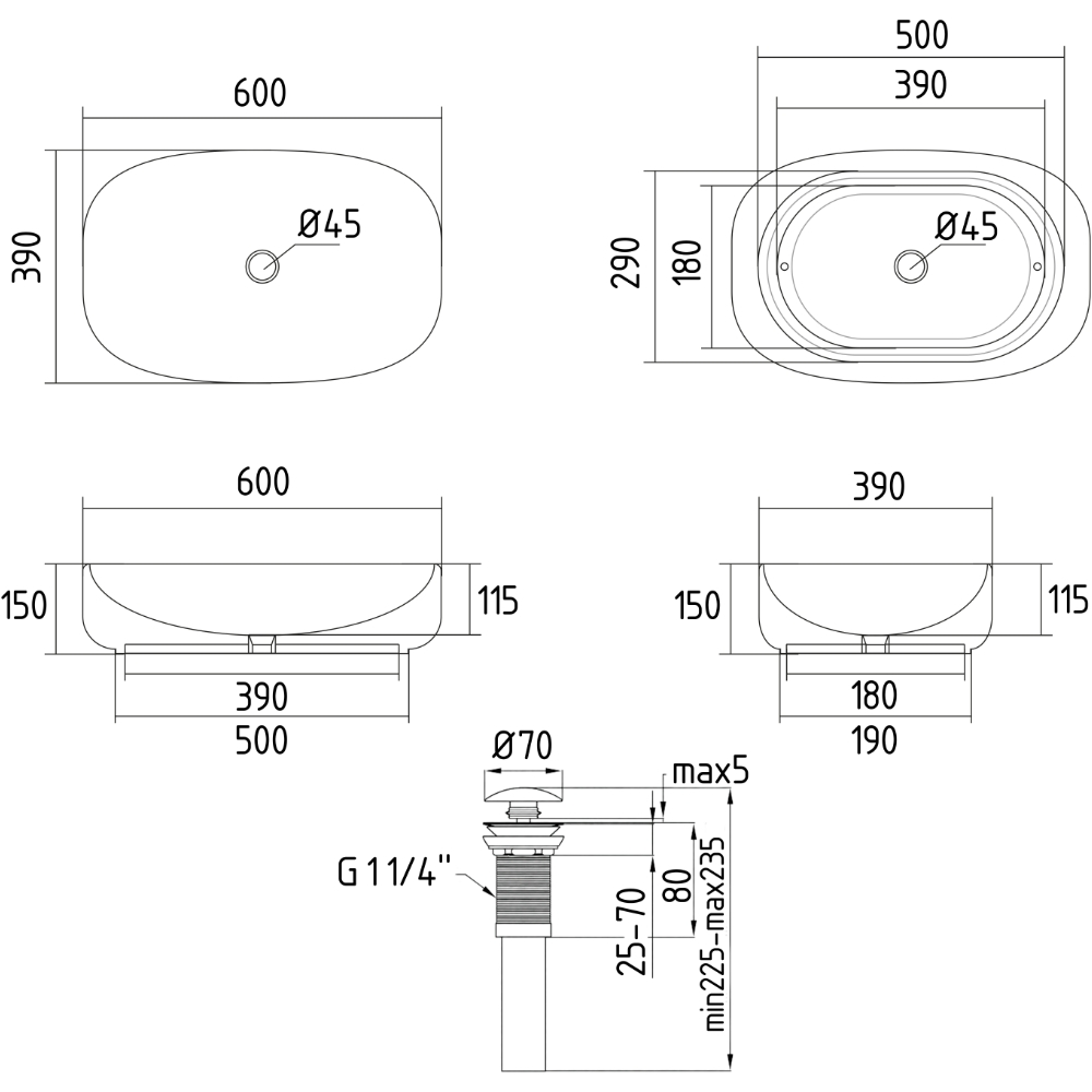 Q-Tap Robin Marble (QTROB188MR49788) Габаритные размеры