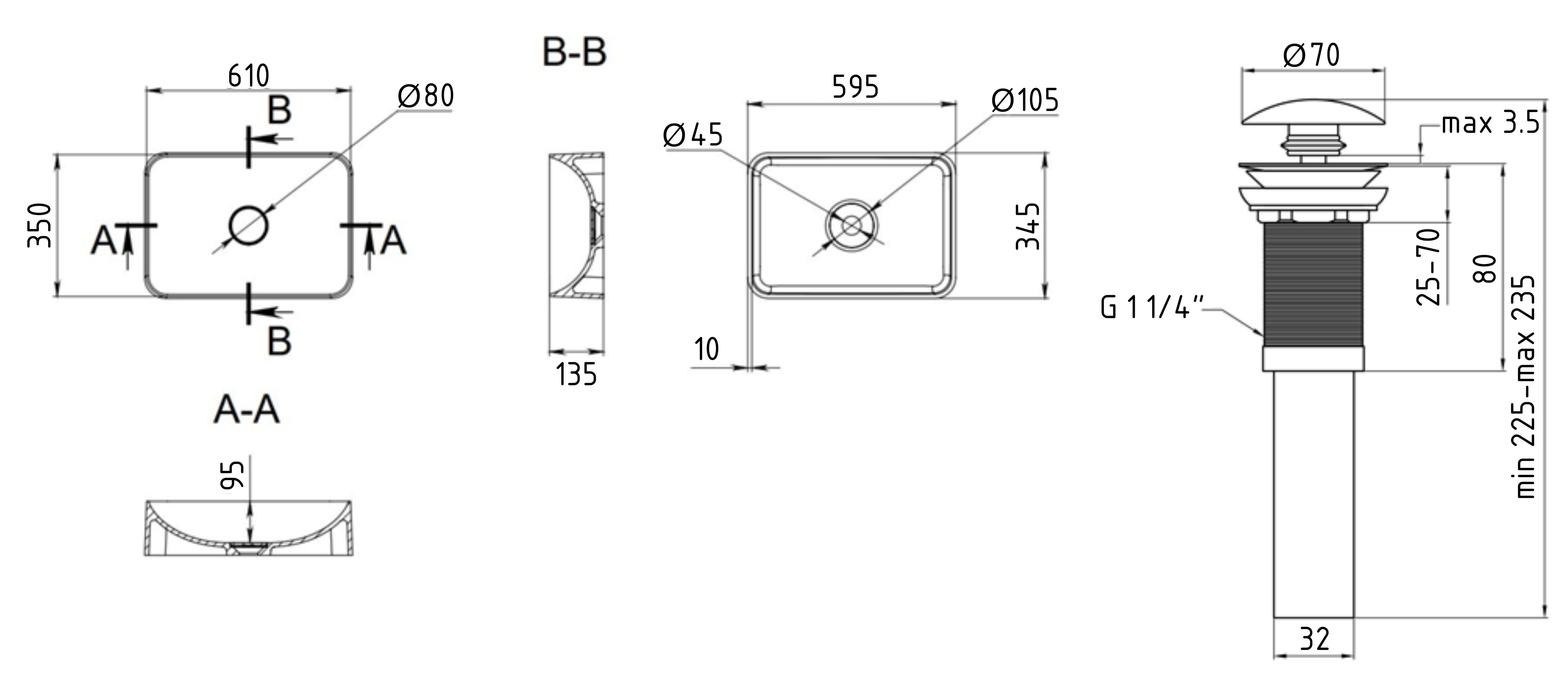 Q-Tap Tern Stone grey (QTTER188SG49789) Габаритные размеры