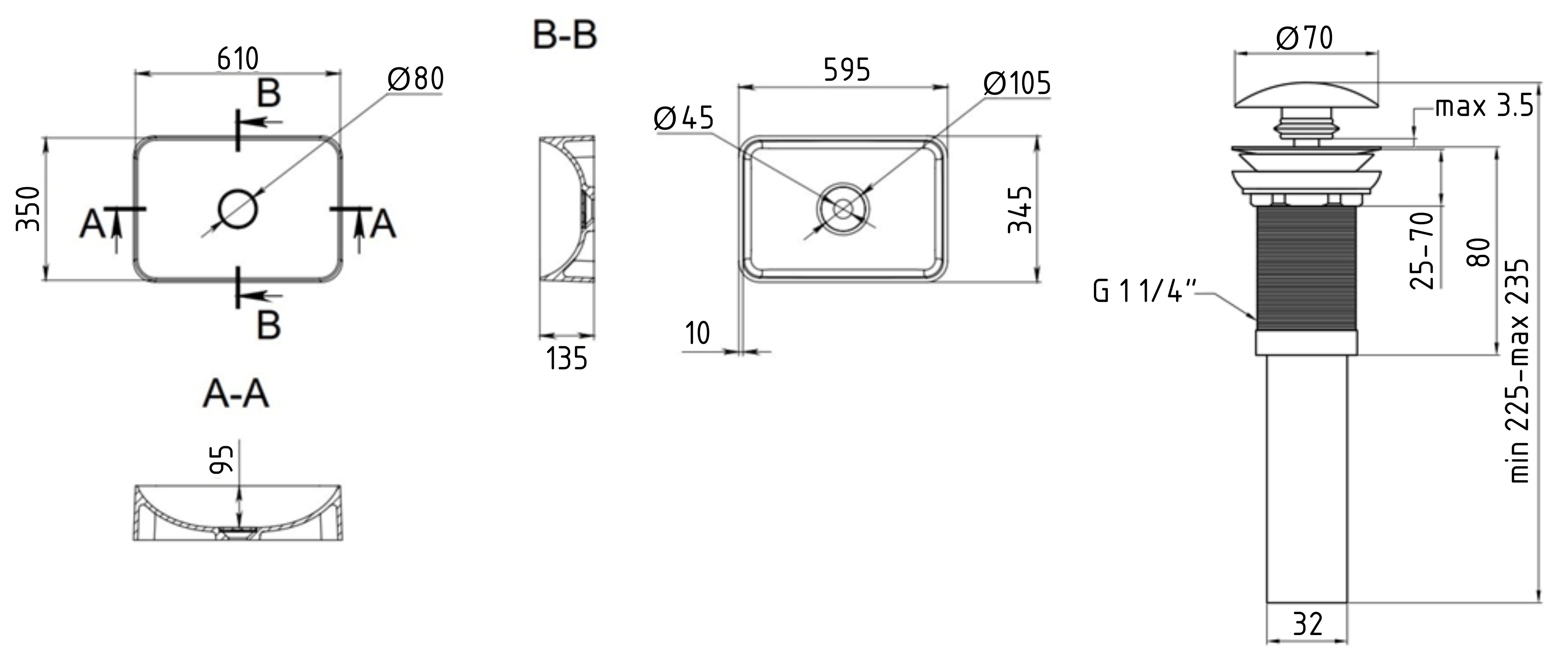 Q-Tap Tern Beige (QTTER188SB49790) Габаритные размеры