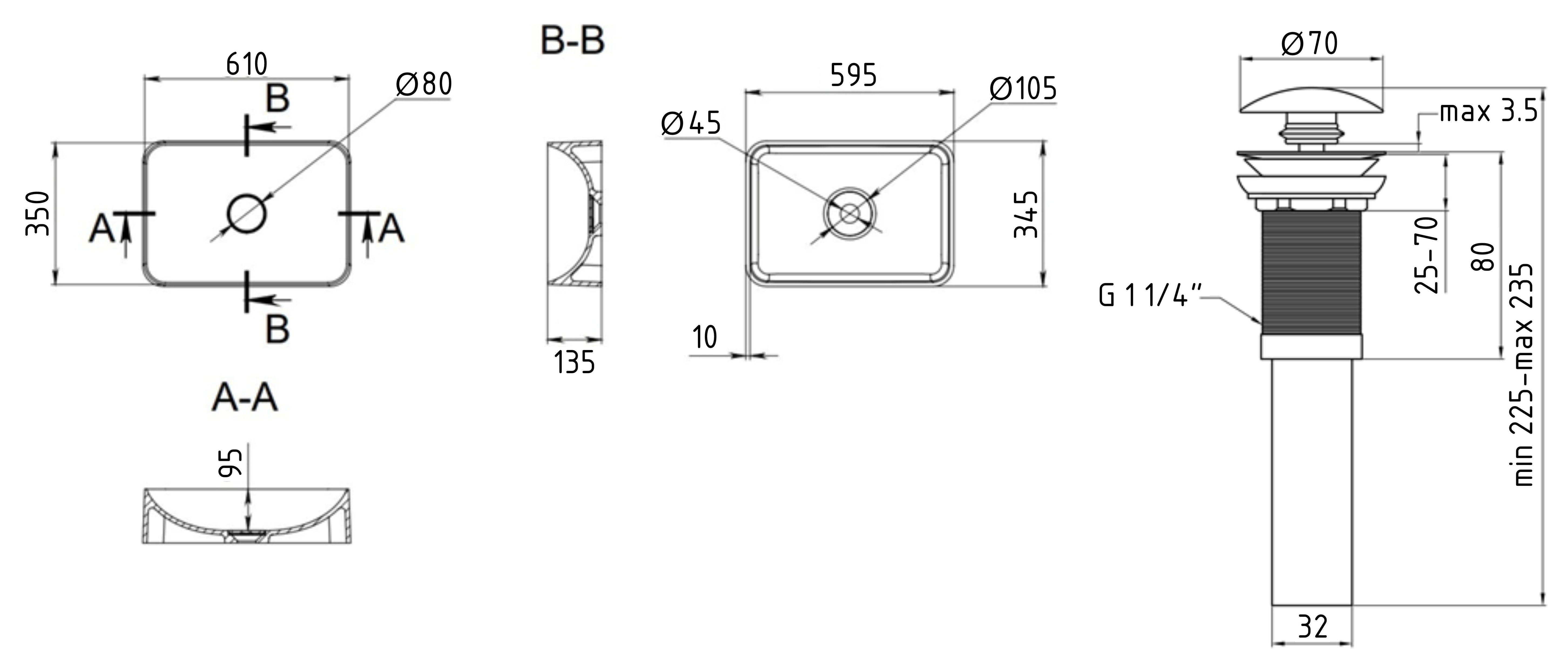 Q-Tap Tern Marble (QTTER188MR49791) Габаритные размеры