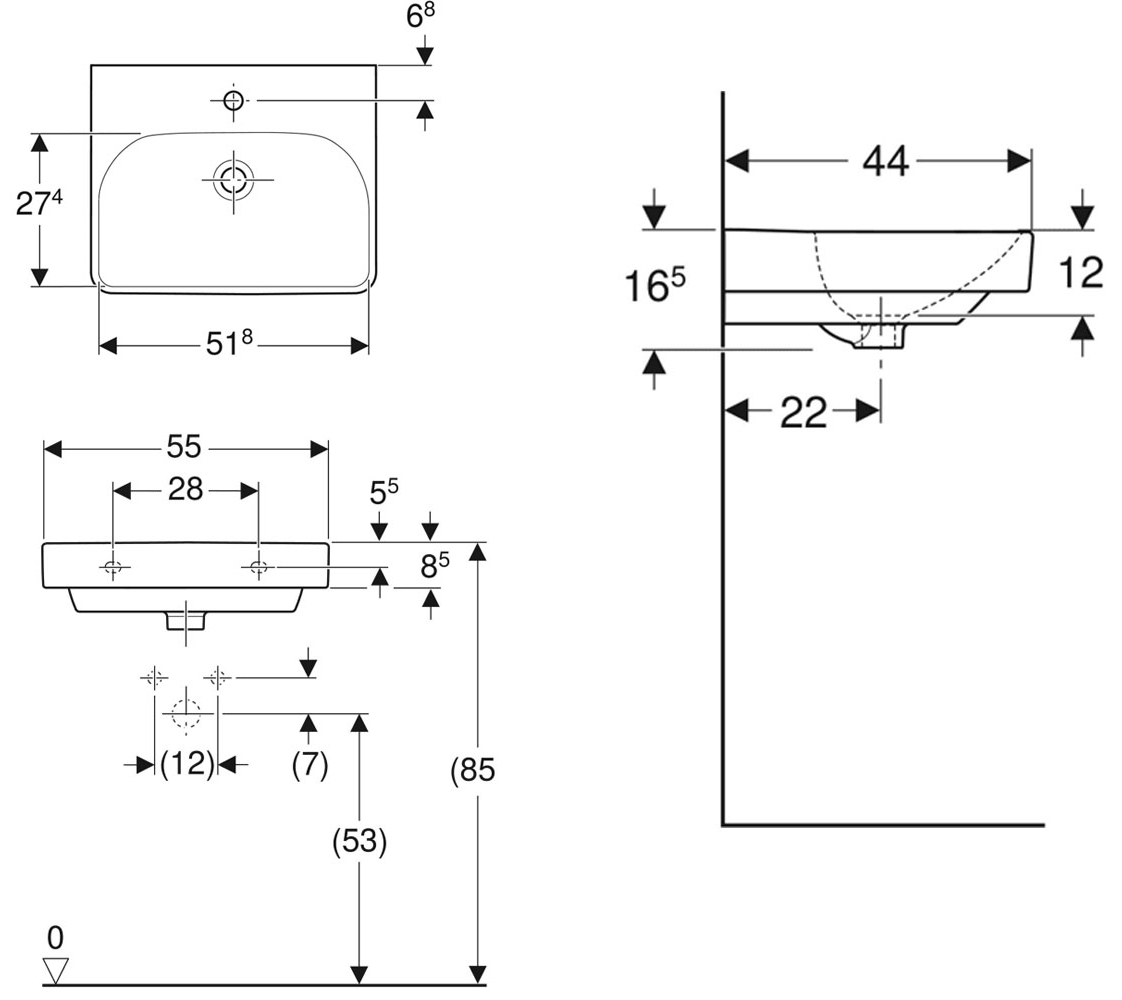 Geberit Smyle Square (500.259.01.1) Габаритные размеры