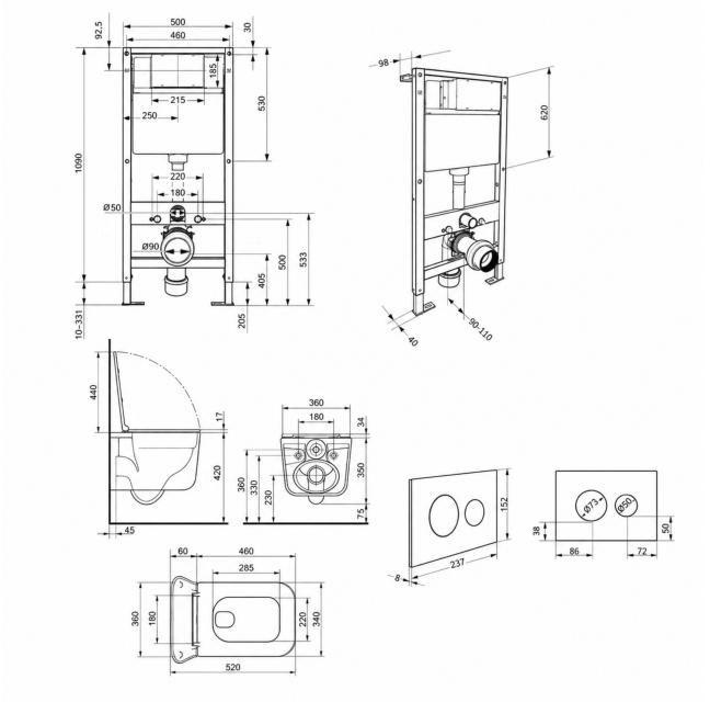 Q-Tap Gemini Ultra Quiet QTGEM26W4543051665 Габаритные размеры