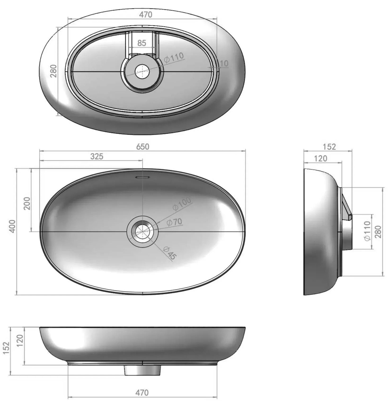 Volle Solid surface (1340.0051) Габаритні розміри