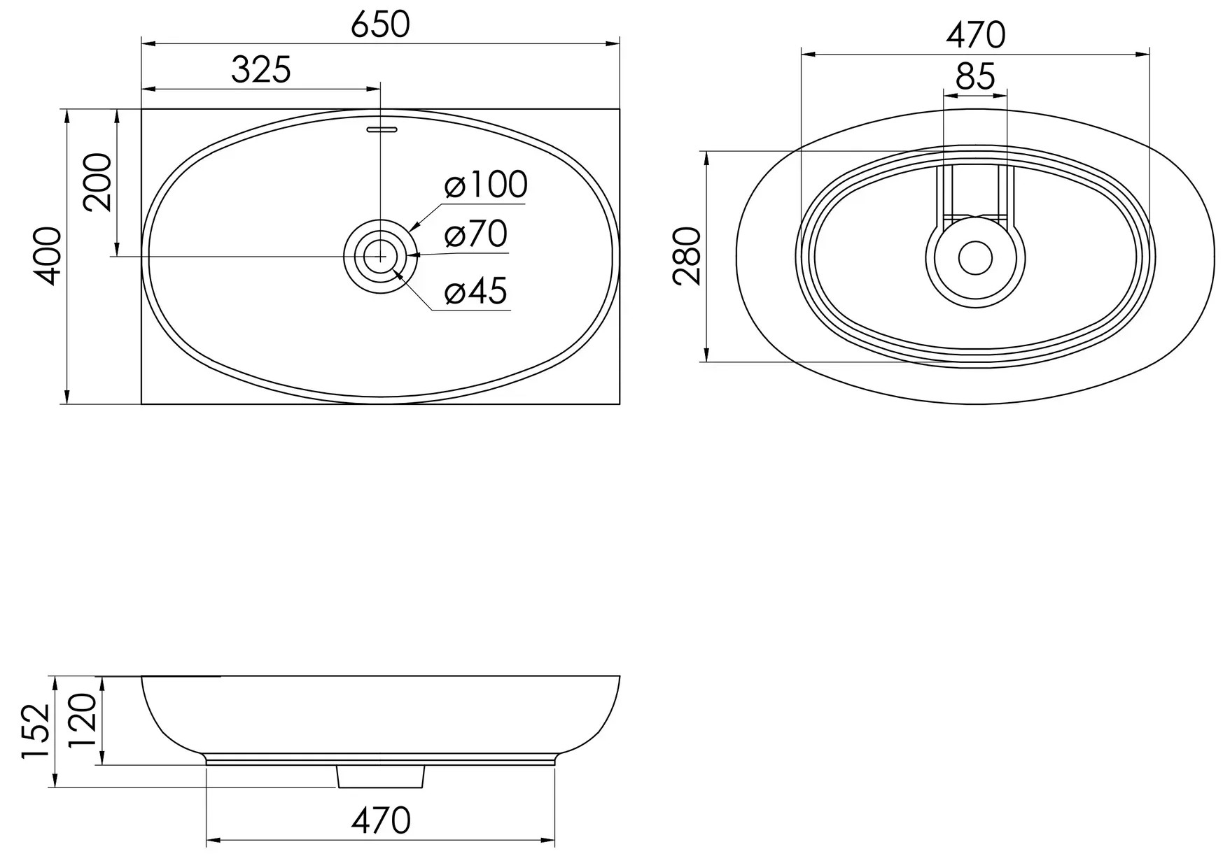 Volle Solid surface (1340.0051) Габаритні розміри