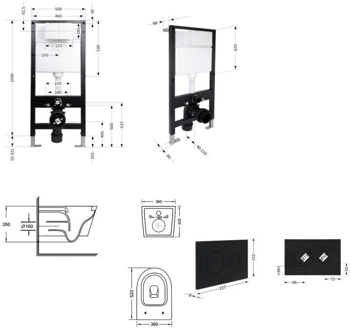 Q-Tap Swan Ultra Quiet QT16335180W51641 Габаритні розміри