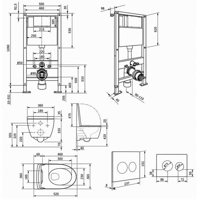 Q-Tap Jay Rimless QT07335176W51593 Габаритні розміри