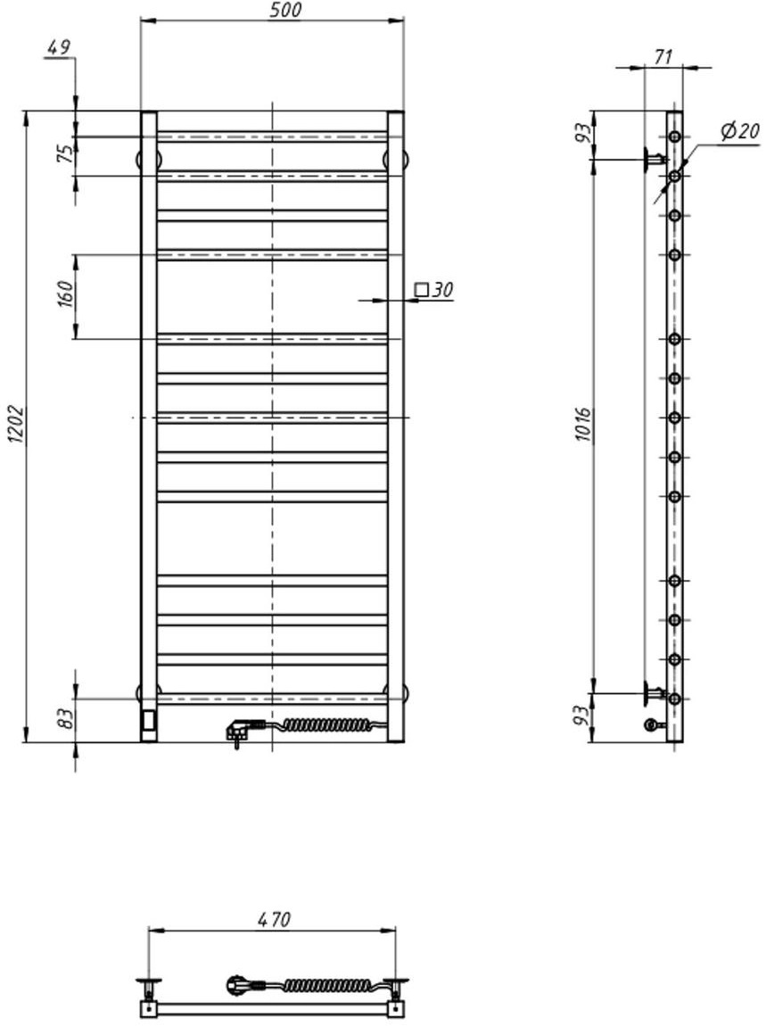 Navin Классик Квадро 500x1200 Sensor с Wi-Fi (10-016055-5012) Габаритные размеры