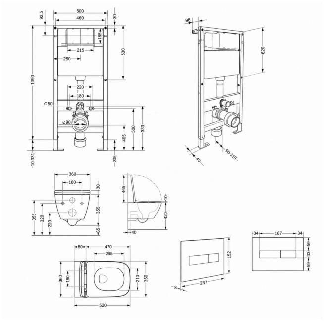 Q-Tap Crow Rimless QT05335170W51626 Габаритные размеры