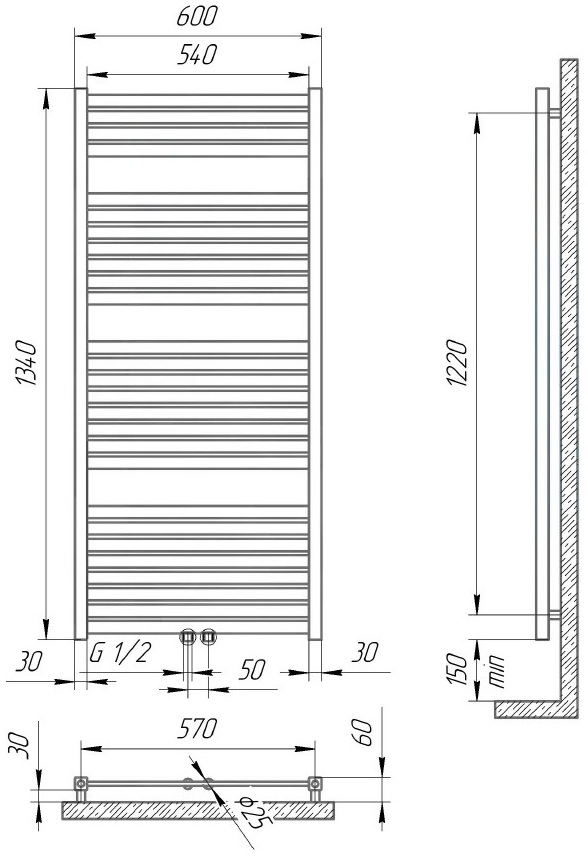 Polywarm Ithaka Wi 27/60, черный Габаритные размеры