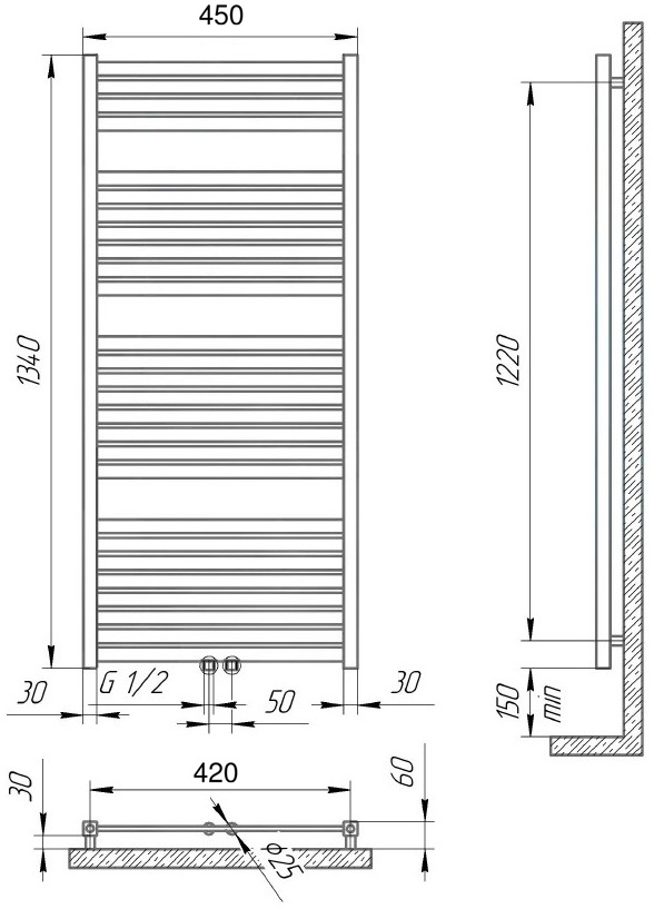 Polywarm Ithaka Wi 27/45, белый Габаритные размеры