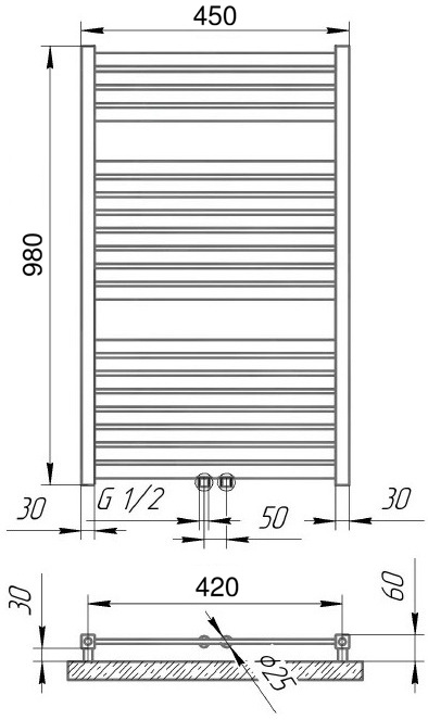 Polywarm Ithaka Wi 20/45, черный Габаритные размеры
