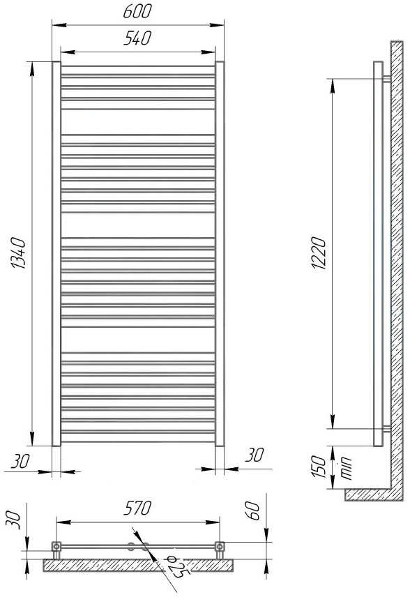 Polywarm Ithaka Sensor Wi-Fi Ei 27/60, чорна Габаритні розміри