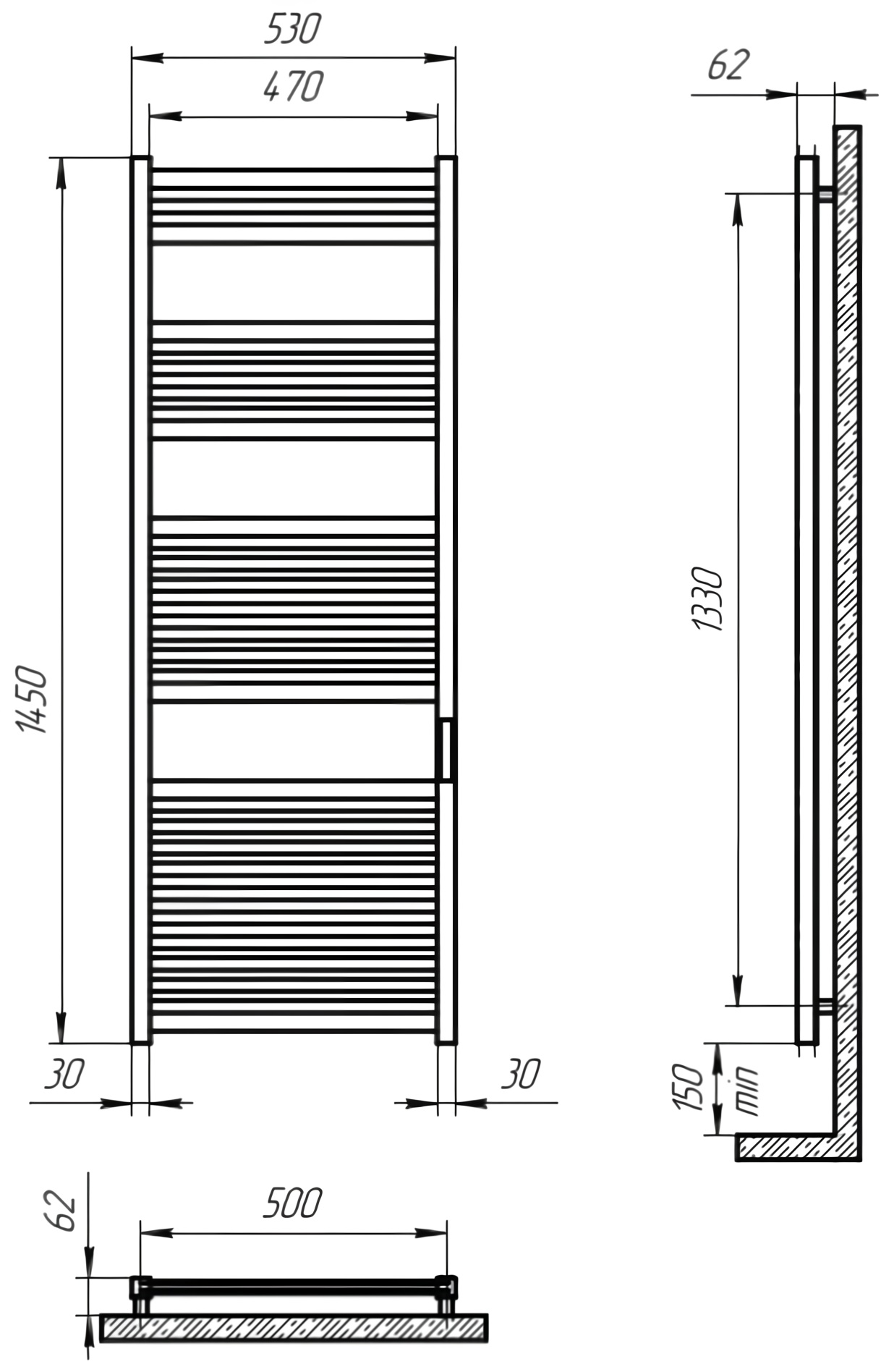 Polywarm Ottawa Wi-Fi EO 27/53, черный Габаритные размеры