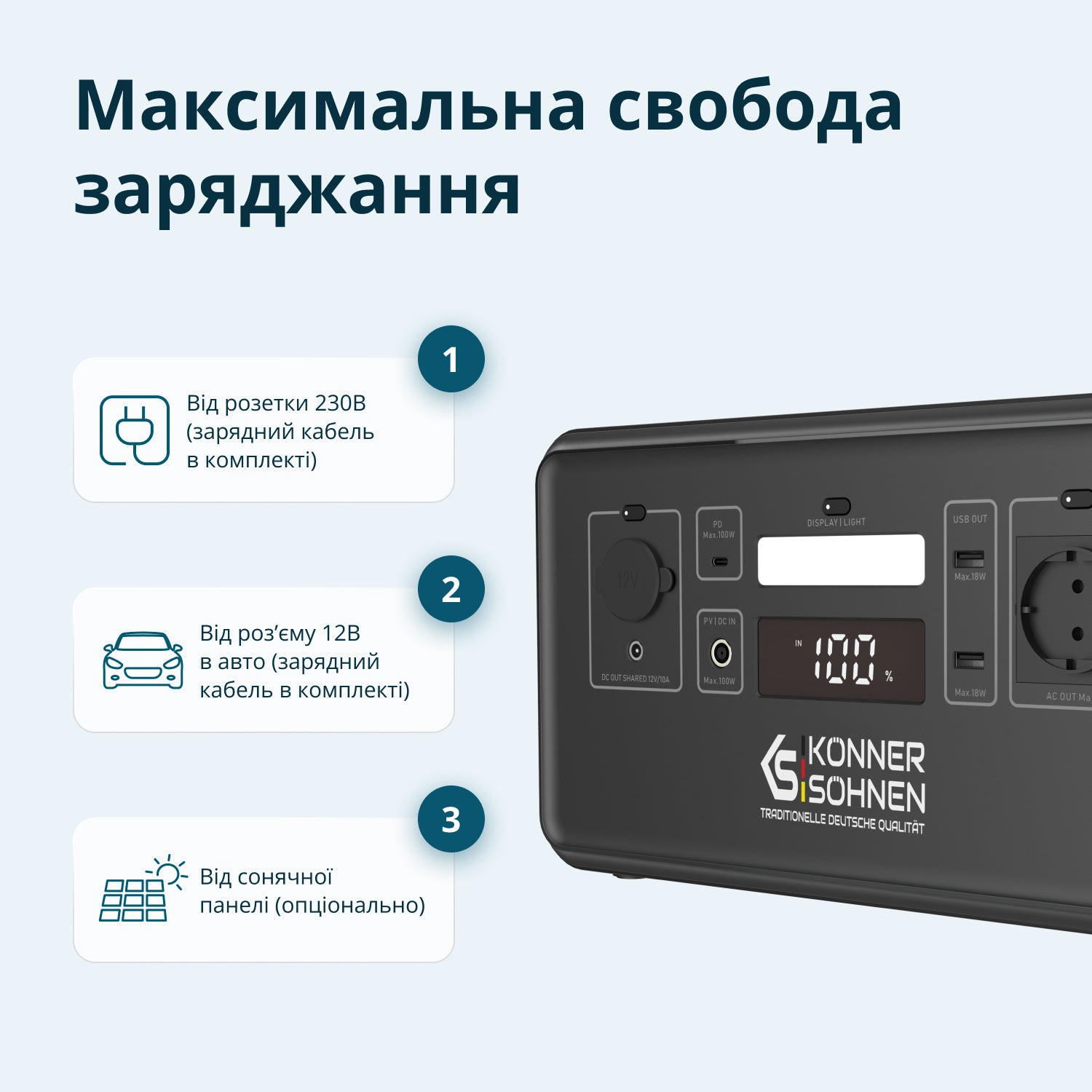 Портативная зарядная станция Konner&Sohnen KS 500PS, 500 Вт / 448Вт*час обзор - фото 11
