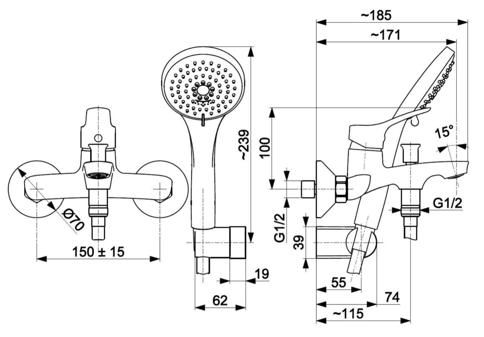 KFA Armatura Morris Chrome 5244-510-00 Габаритні розміри