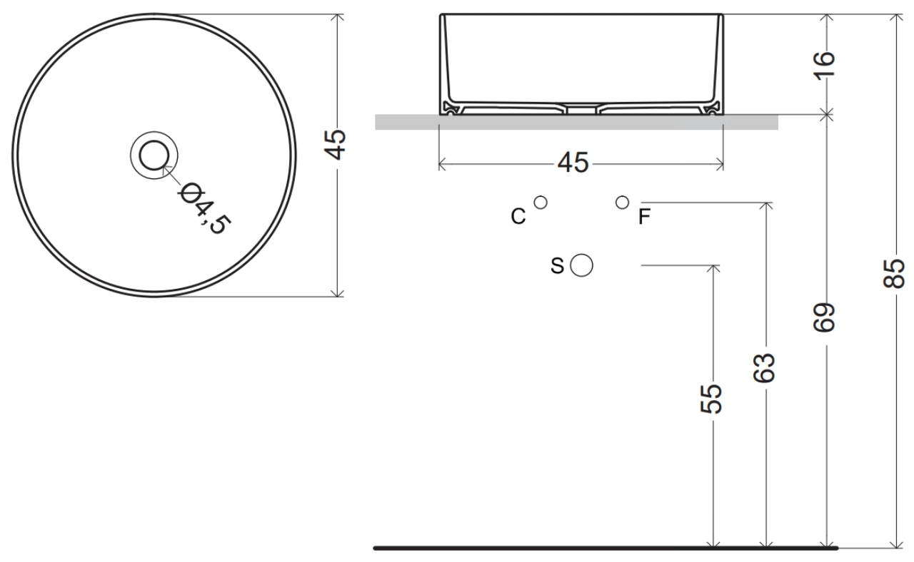 Nic Design Ovvio 45 см (001449001) Габаритні розміри