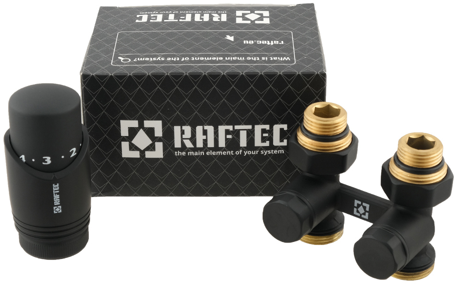 Комплект кранов с термоголовкой Raftec Black (DSHU11-B)