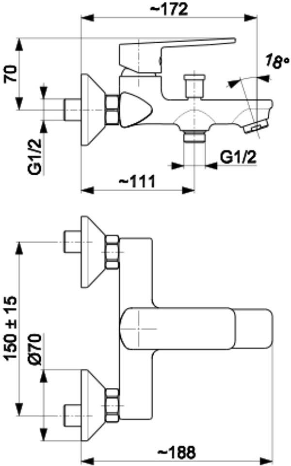 KFA Armatura Agat Chrome 4424-510-00 Габаритные размеры