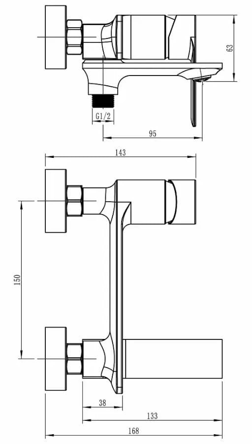 KFA Armatura Linda Chrome 2114-010-00 Габаритні розміри