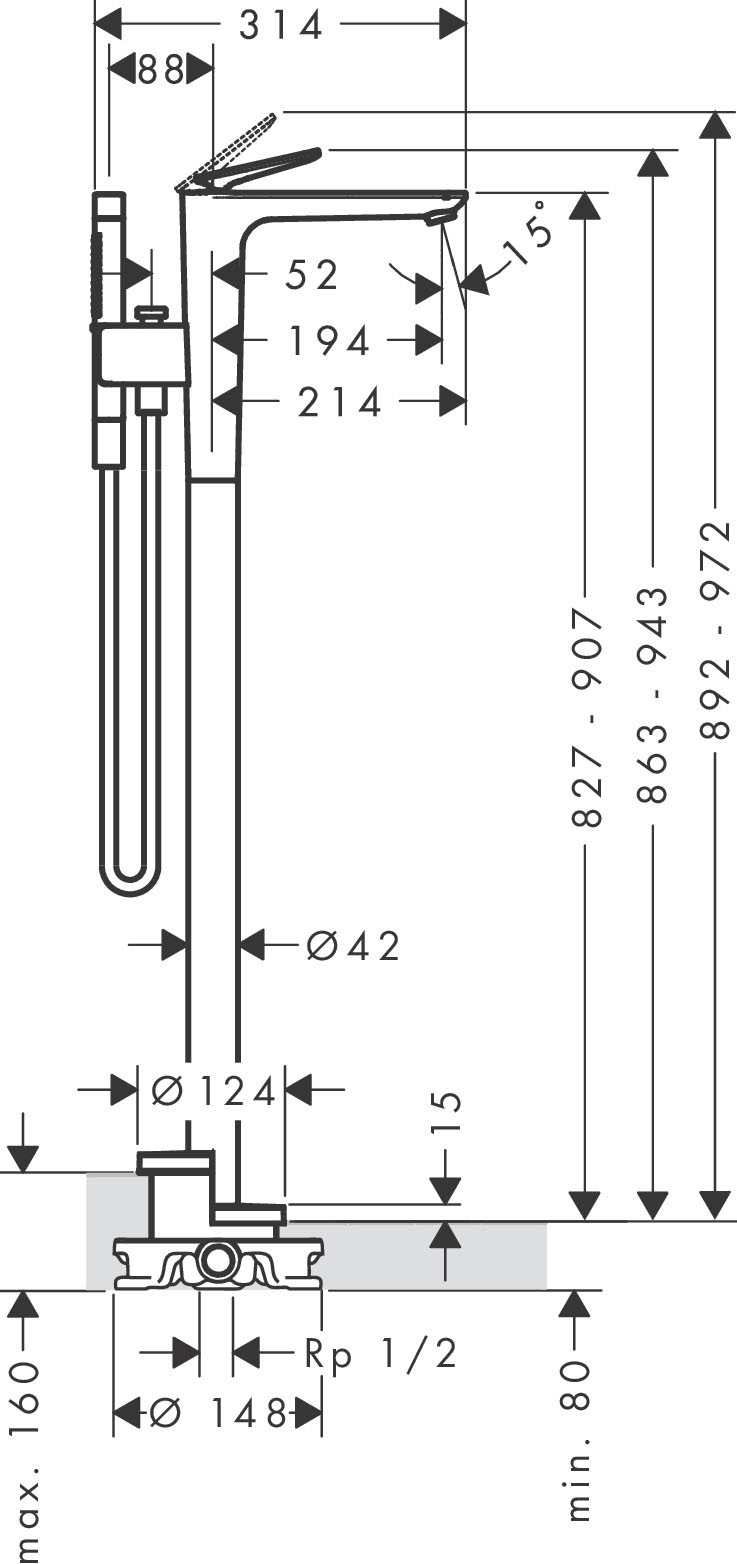 Axor Citterio C 49441820 Габаритные размеры