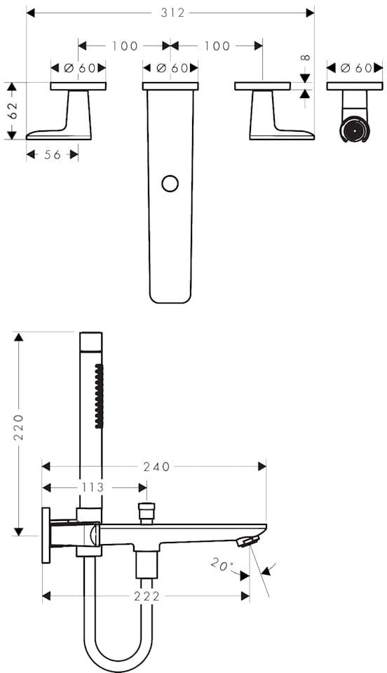 Axor Citterio C 49481820 Габаритные размеры