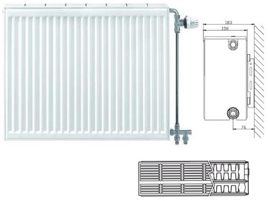 Stelrad Compact 33 тип 500x1400, боковое подключение (C33-50-140) Габаритные размеры