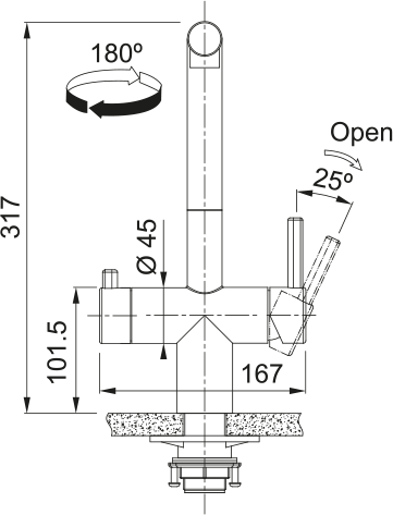 Franke Atlas Neo Clear Water Pull Out Золотой (120.0758.157) Габаритные размеры