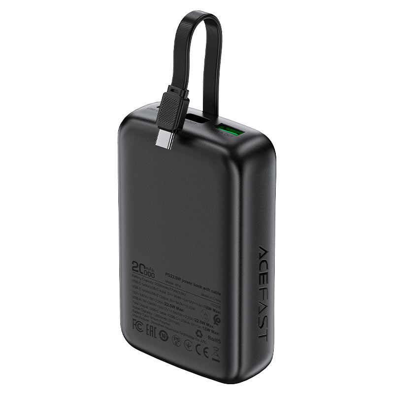 продаємо Acefast 20000mAh 22,5W PD,QC3.0 USB-A+USB-C In/Out,built-in cable M14 Black в Україні - фото 4