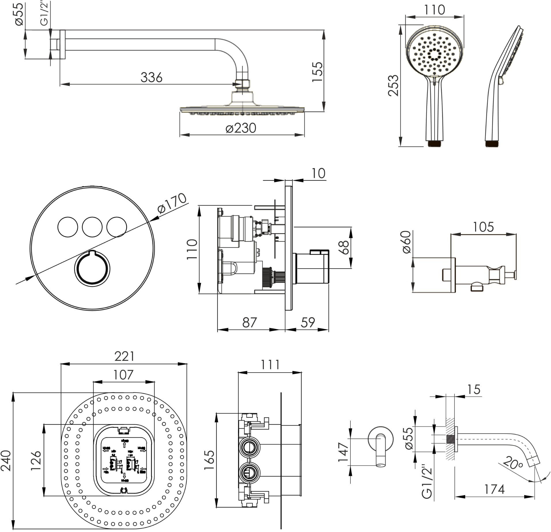 Imprese Kucera Click t04803401SBC Габаритні розміри