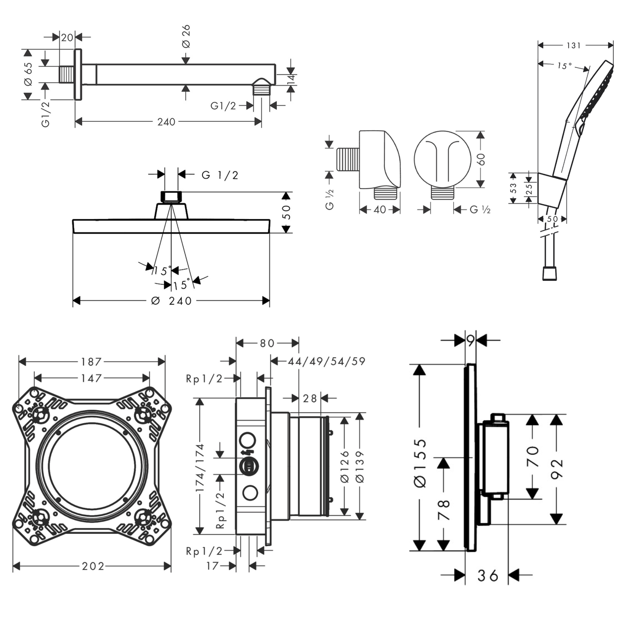 Hansgrohe Comfort S 1012027U Габаритные размеры