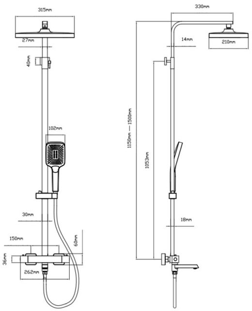 Q-Tap Sloup QTSLO51103OC48217 Chrome Габаритные размеры