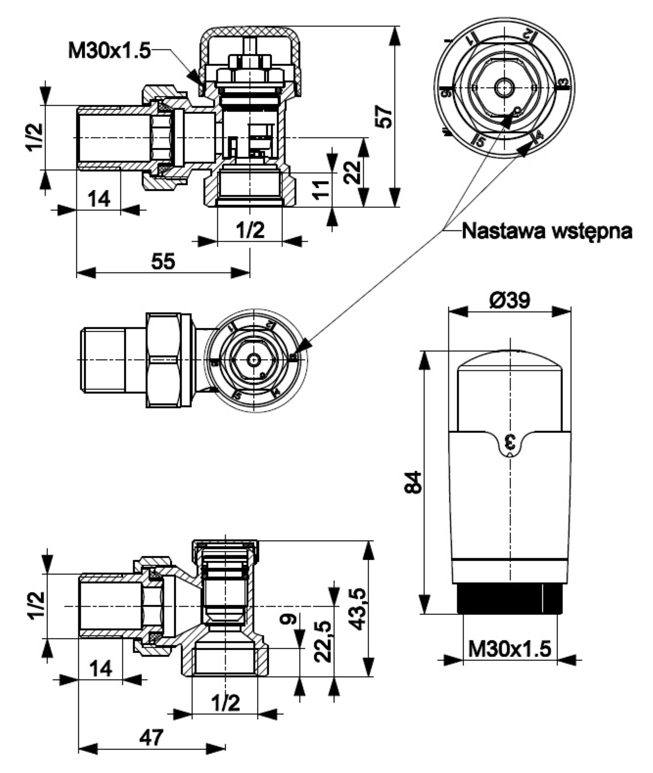 KFA Armatura Komfort Pro угловой, графит (757-130-61-BL) Габаритные размеры