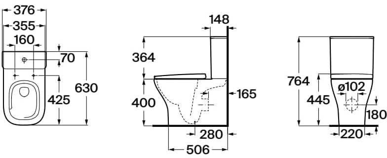 Roca Airos Rimless A34DC10000 Габаритні розміри