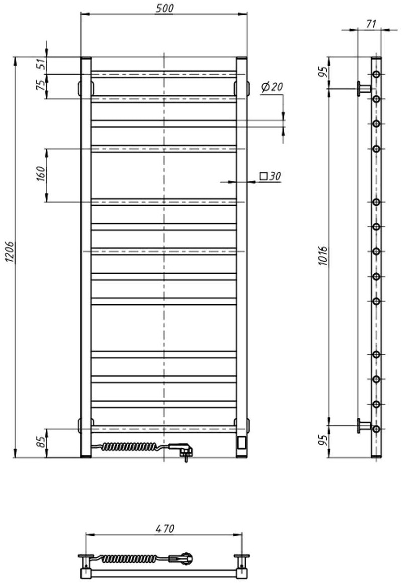 Navin Класик Квадро 500x1200 Sensor з Wi-Fi (10-016155-5012) Габаритні розміри