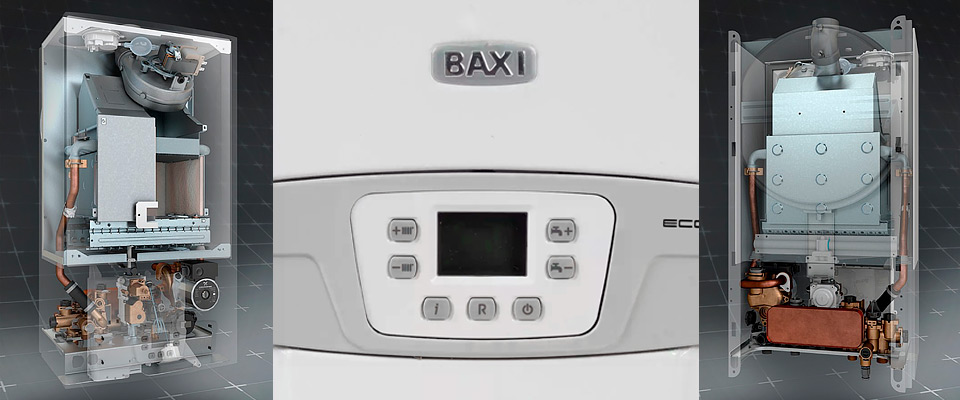 Панель управление и вид изнутри Baxi ECO 4S 18 F