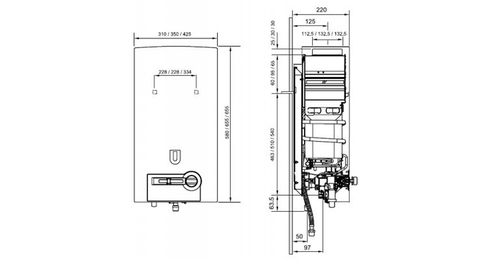 Розміри газової колонки Bosch Therm 4000 WR 15-2 P